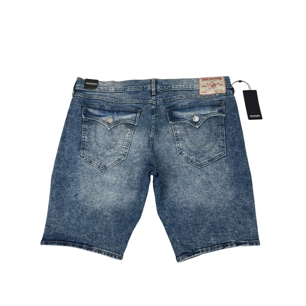 True Religion Ricky SN Flap Denim Shorts Light Blue Wash Mens 40" Fit 42" New